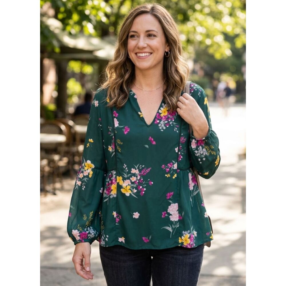 Old Navy Floral-Print Georgette Swing Blouse Semi Sheer V-Neck Women's Size XXL